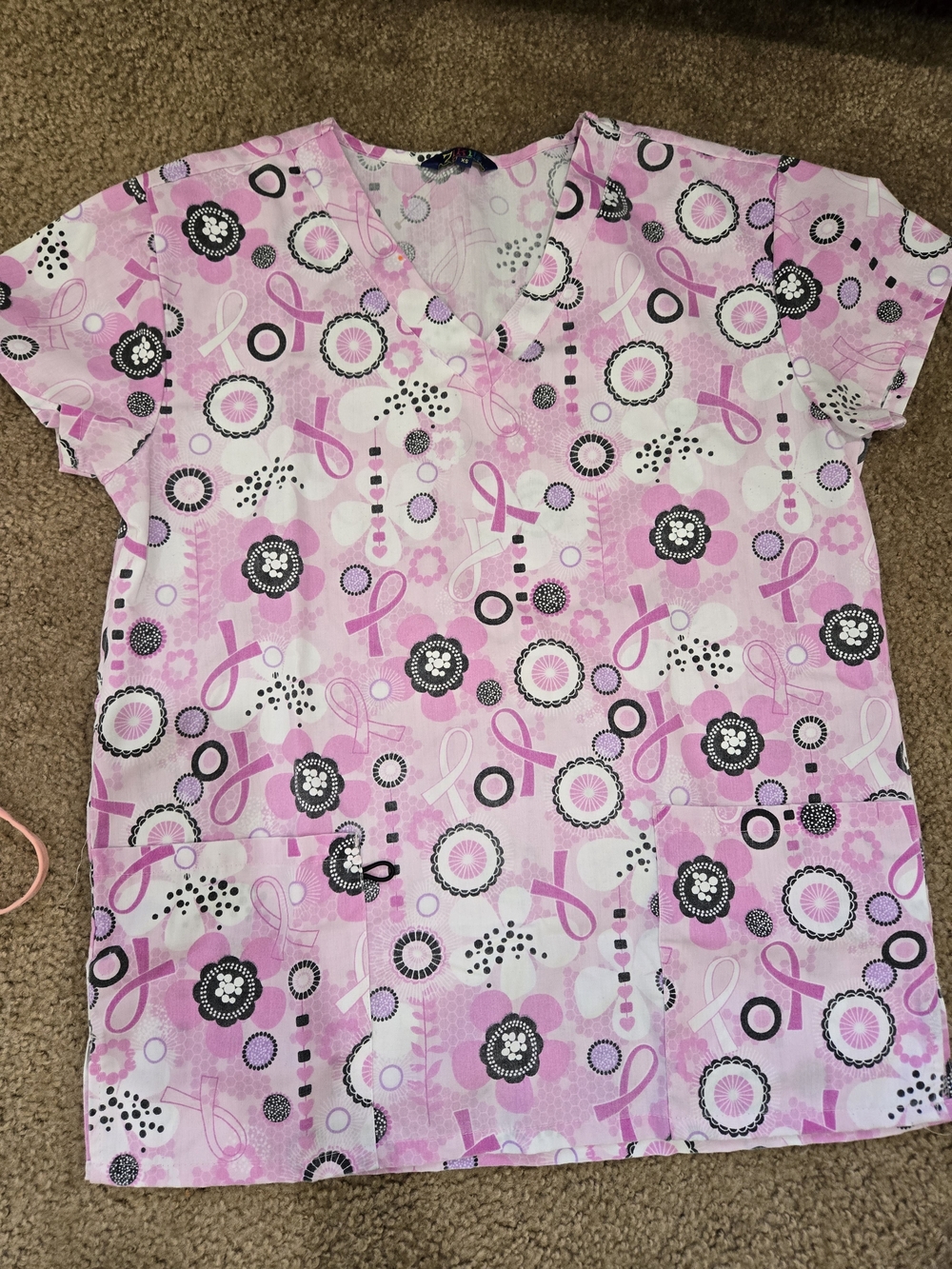 Pink Ribbon Print Medical Scrub Top